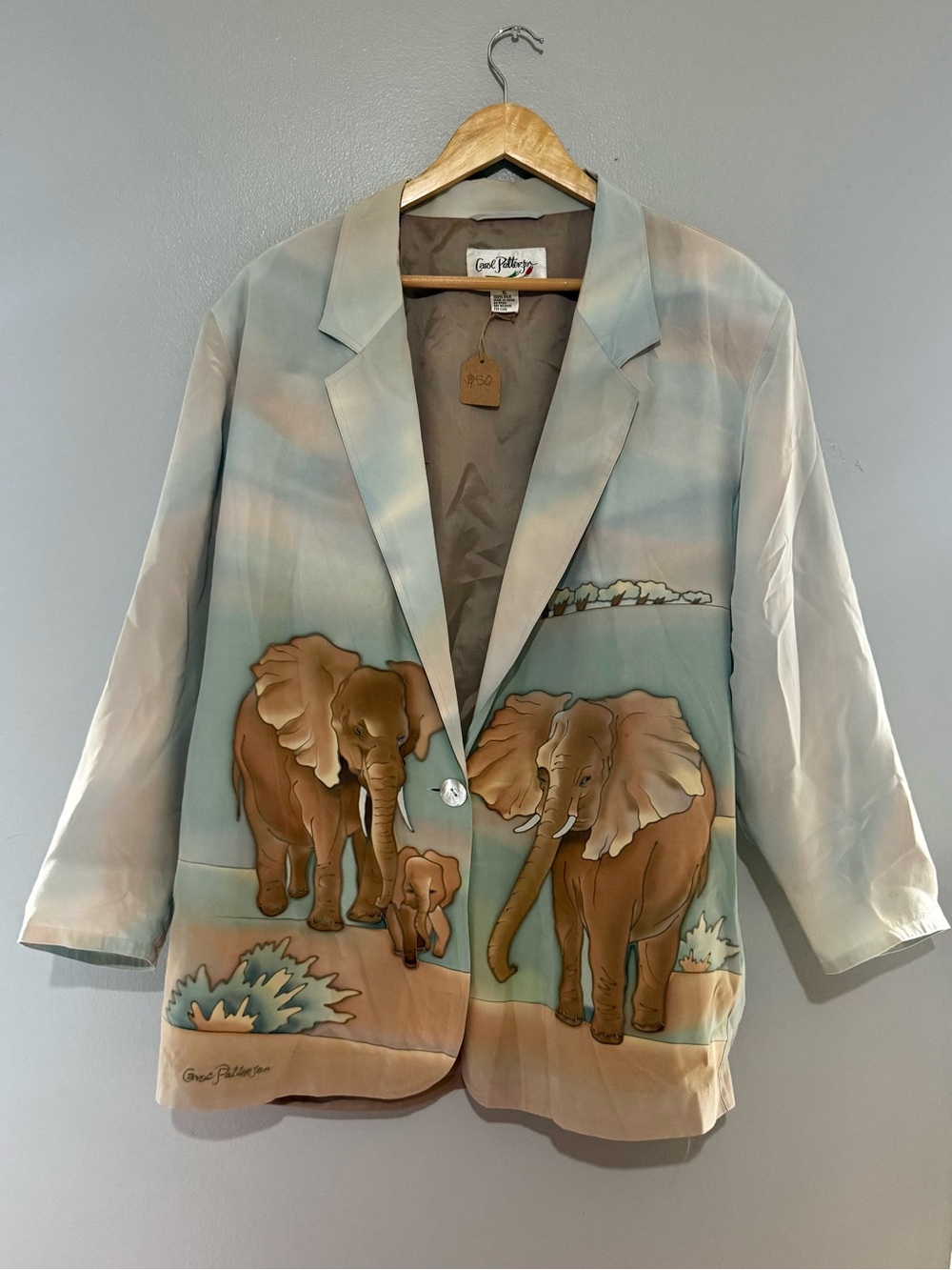 Vintage Silk Pastel Elephant Delta Plus Size Women’s Blazer Jacket